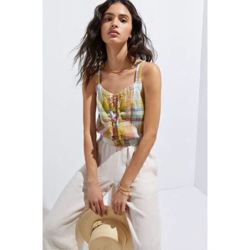 ANTHROPOLOGIE Pilcro Mint Plaid Tank